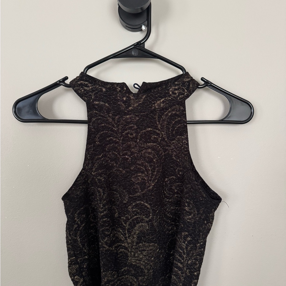 New York & Company Black Silver Embellished High Low Tank Top